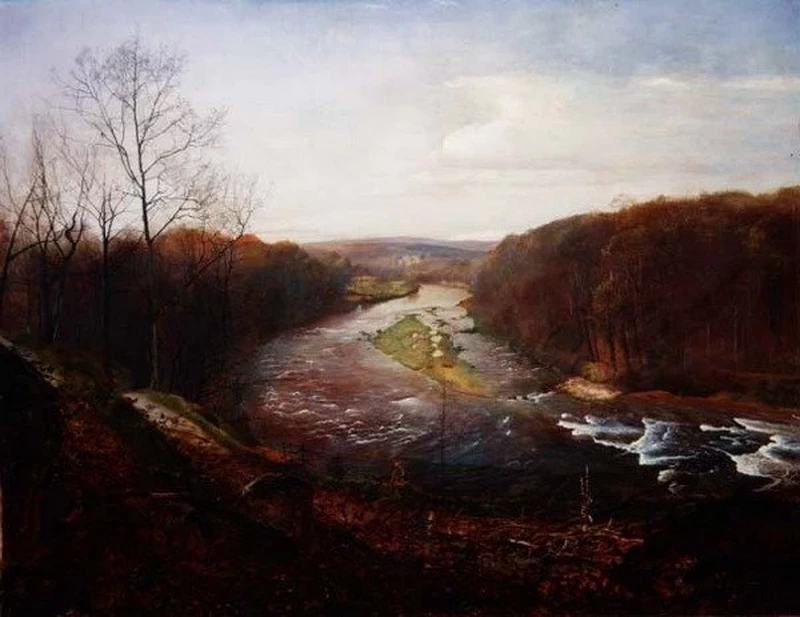 Il Wharfe sopra Bolton Woods con Barden Tower in lontananza